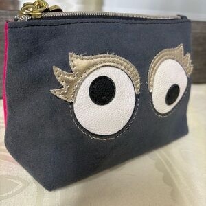 Betsey Johnson Pink Pouch with googly eyes and Gold Accents